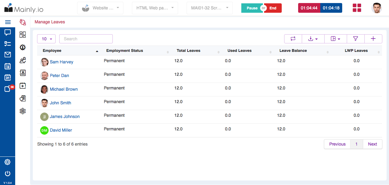 Manage leaves of mainly's HRMS system