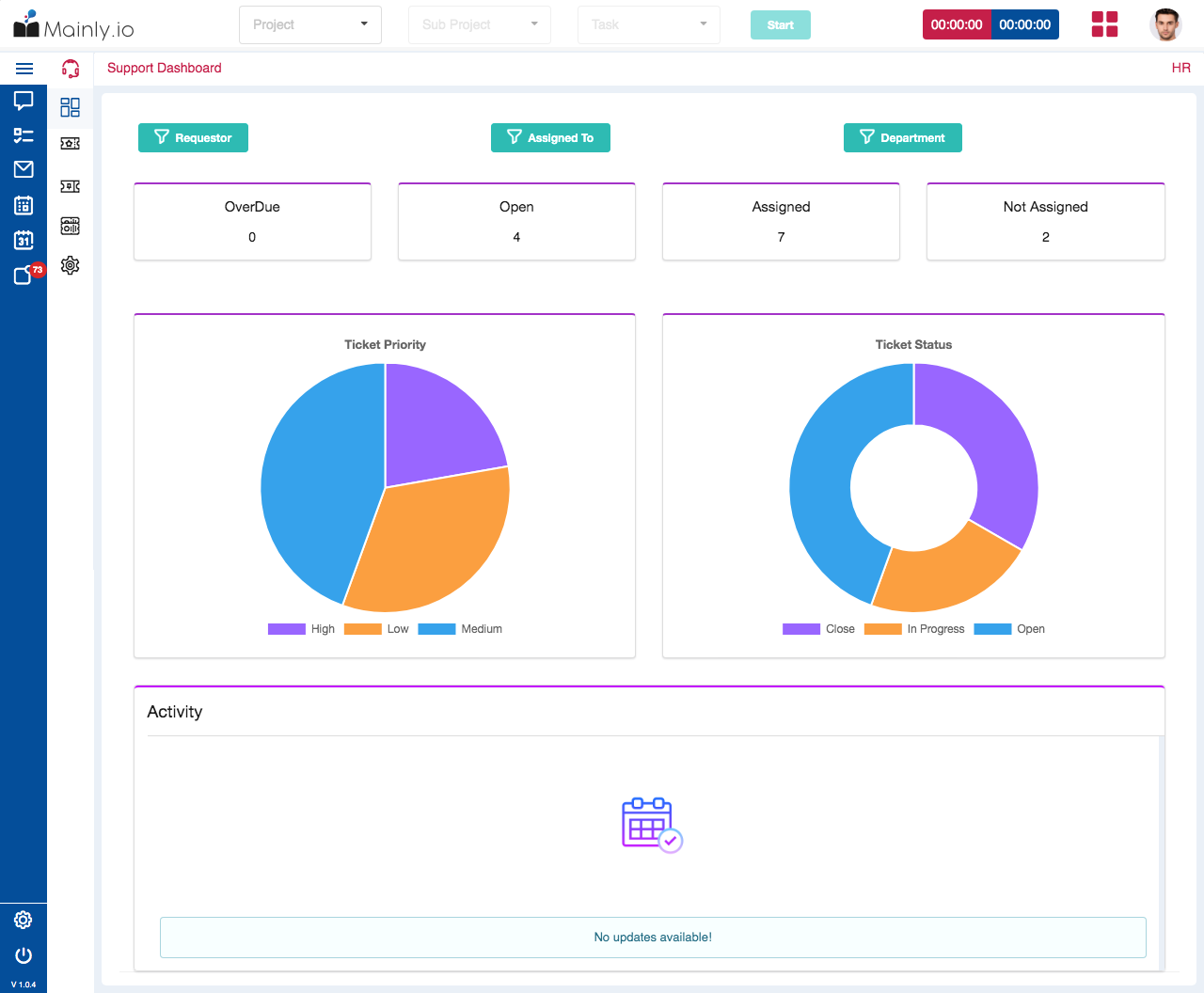 support dashboard of mainly.io