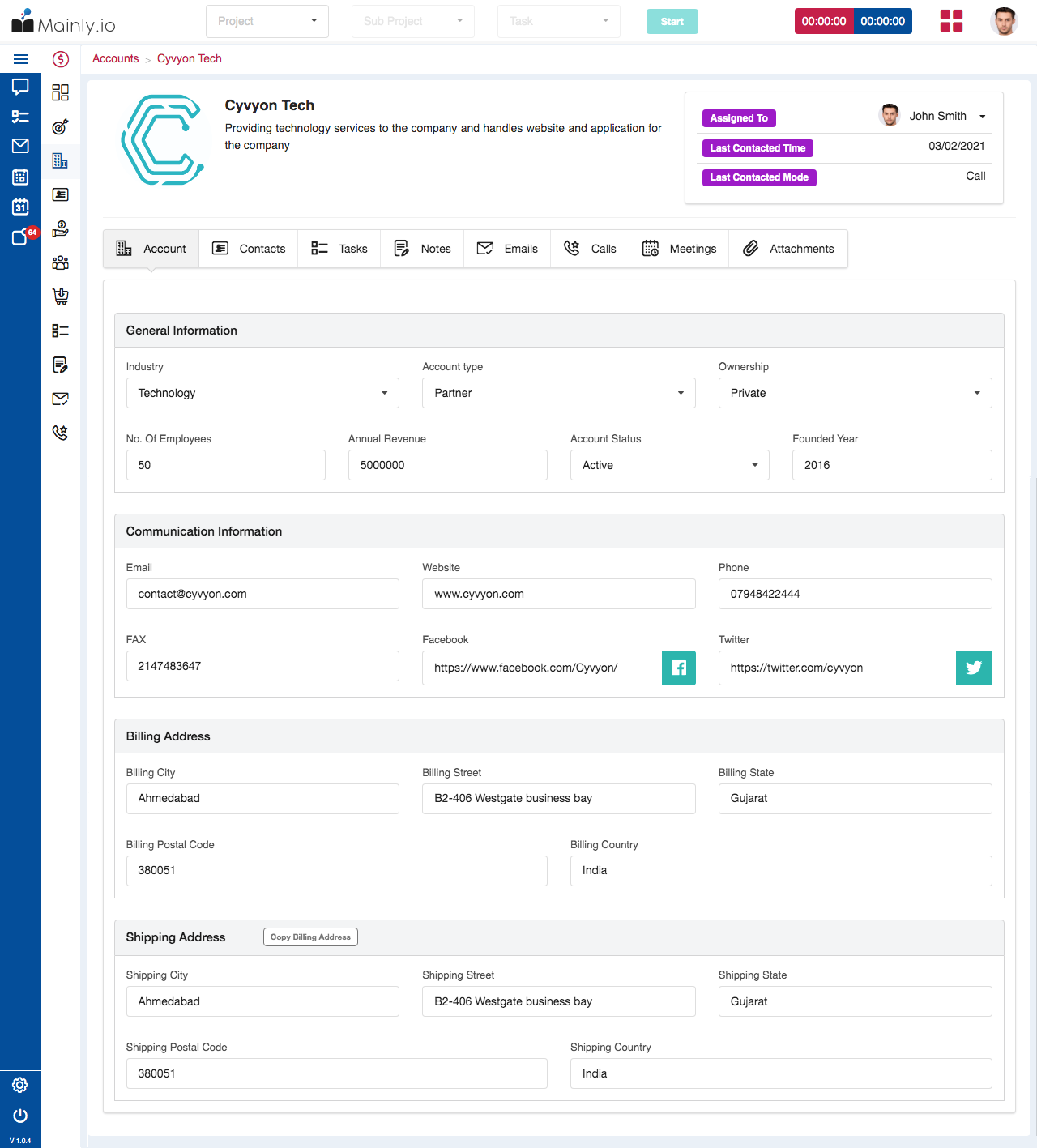 Account management screenshot of sales CRM software